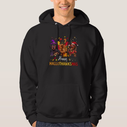 Dachshund Happy Hanksmas Halloween Thanksgiv Hoodie (Voorkant)
