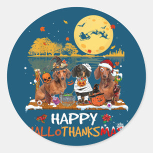 Dachshund Happy Hanksmas Halloween Thanksgiv Ronde Sticker