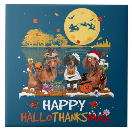 Dachshund Happy Hanksmas Halloween Thanksgiv Tegeltje (Voorkant)