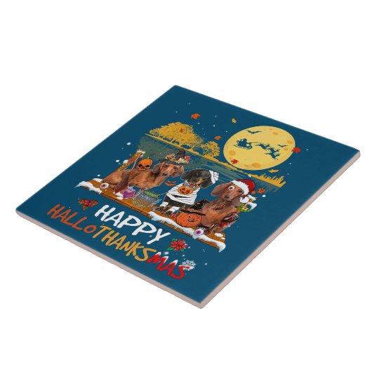 Dachshund Happy Hanksmas Halloween Thanksgiv Tegeltje (Zijkant)