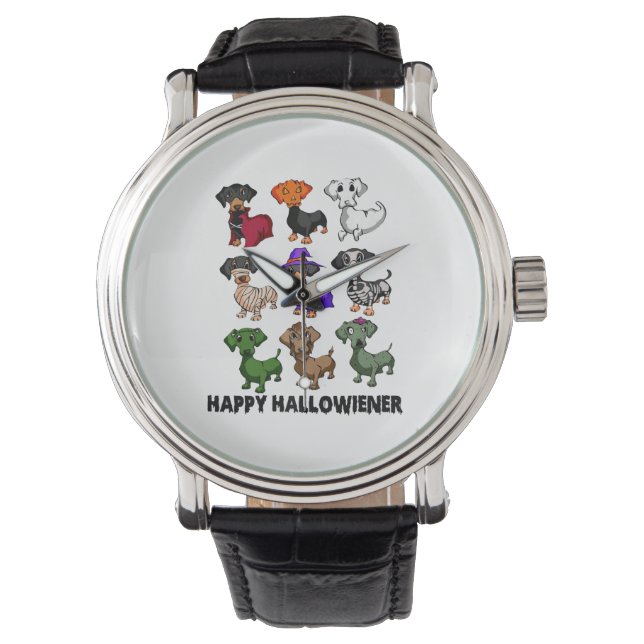 Dachshund Happy Hhalweiner Funny Dog Halloween Horloge (Voorkant)