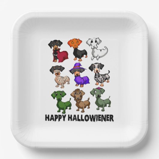 Dachshund Happy Hhalweiner Funny Dog Halloween Papieren Bordje (Voorkant)