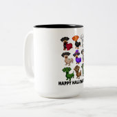 Dachshund Happy Hhalweiner Funny Dog Halloween Tweekleurige Koffiemok (Voorkant links)
