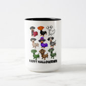 Dachshund Happy Hhalweiner Funny Dog Halloween Tweekleurige Koffiemok (Center)