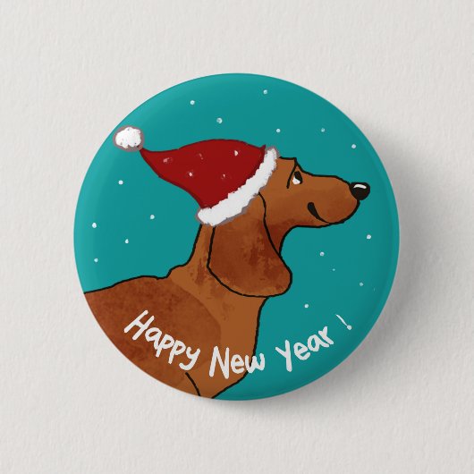 Dachshund Happy New Year hond Ronde Button 5,7 Cm (Voorkant)