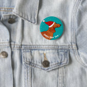 Dachshund Happy New Year hond Ronde Button 5,7 Cm (In situ)