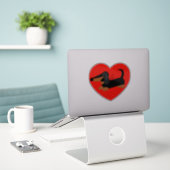 Dachshund Hart Vinyl Sticker (Laptop op bureau)