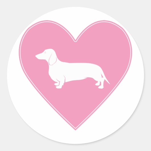 Dachshund Heart Classic Pink Ronde Sticker (Voorkant)