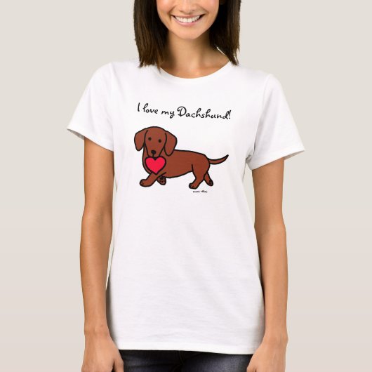 Dachshund Heart Valentijn Cartoon Tshirt (Voorkant)