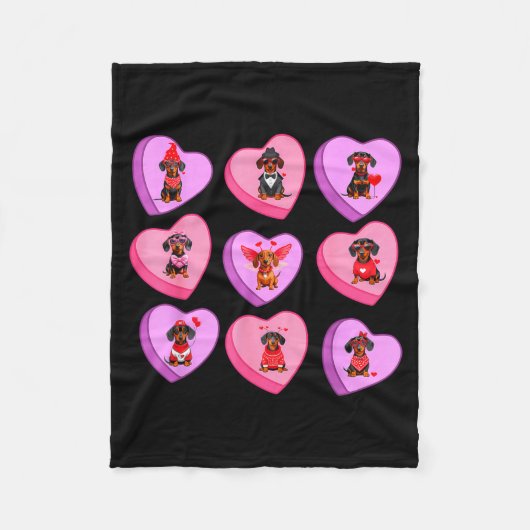 Dachshund Hearts Candy Valentines Weiner Dog Pet L Fleece Deken (Voorkant)