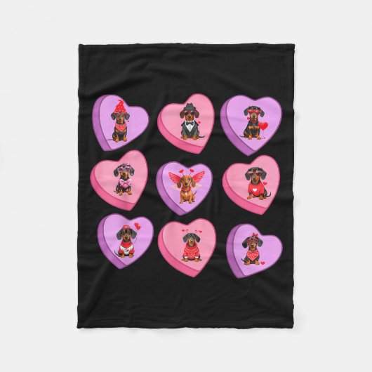 Dachshund Hearts Candy Valentines Weiner Dog Pet L Fleece Deken (Voorkant)