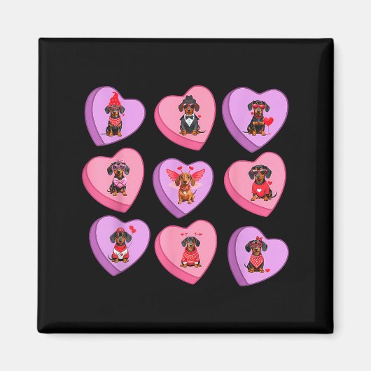 Dachshund Hearts Candy Valentines Weiner Dog Pet L Magneet (Voorkant)