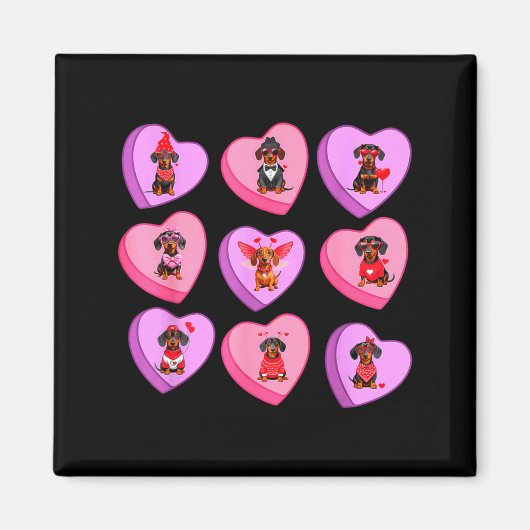 Dachshund Hearts Candy Valentines Weiner Dog Pet L Magneet (Voorkant)