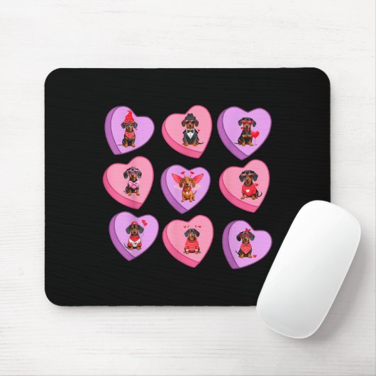 Dachshund Hearts Candy Valentines Weiner Dog Pet L Muismat (Met muis)