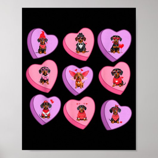 Dachshund Hearts Candy Valentines Weiner Dog Pet L Poster (Voorkant)