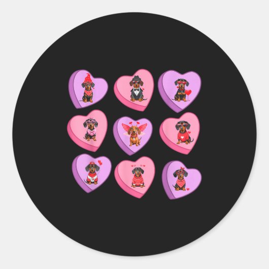 Dachshund Hearts Candy Valentines Weiner Dog Pet L Ronde Sticker (Voorkant)