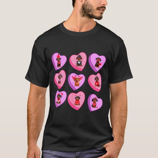 Dachshund Hearts Candy Valentines Weiner Dog Pet L T-shirt (Voorkant)