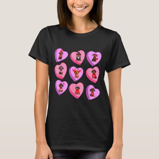 Dachshund Hearts Candy Valentines Weiner Dog Pet L T-shirt (Voorkant)