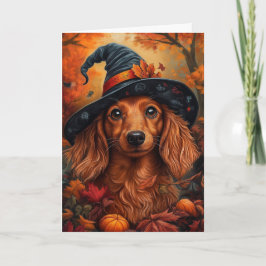 Dachshund Heks Halloween Feestdagen Kaart