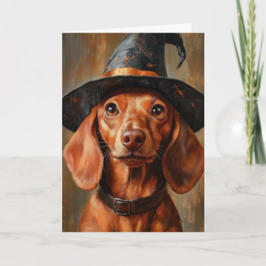 Dachshund Heks Halloween Feestdagen Kaart (Voorkant)