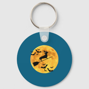 Dachshund Heks Hond Halloween Maan Bezemsteel Broo Sleutelhanger