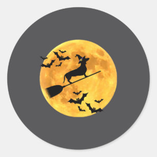 Dachshund Heksenhond Halloween Maan Bezemsteel Bro Ronde Sticker