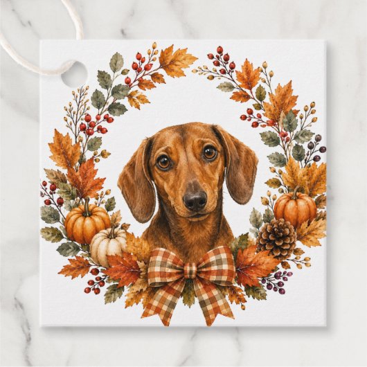 Dachshund Herfstkrans Bedankjes Labels (Voorkant)