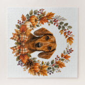 Dachshund Herfstkrans Legpuzzel (Horizontaal)