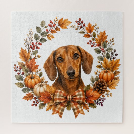 Dachshund Herfstkrans Legpuzzel (Verticaal)