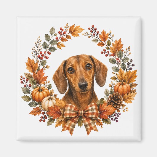 Dachshund Herfstkrans Magneet (Voorkant)