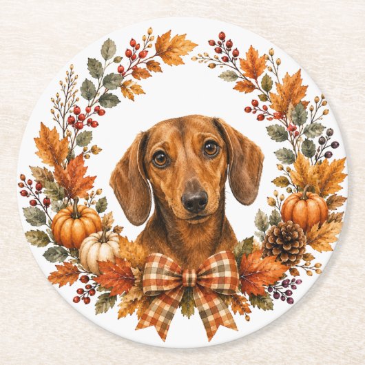Dachshund Herfstkrans Onderzetter (Voorkant)