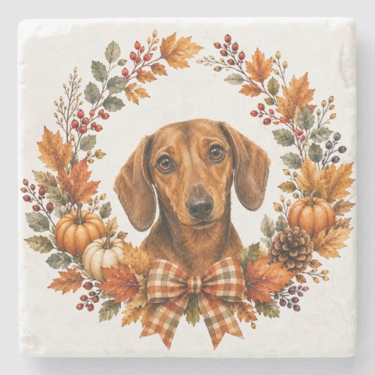 Dachshund Herfstkrans Onderzetter (Voorkant)