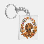 Dachshund Herfstkrans Sleutelhanger (Voorkant Links)