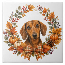 Dachshund Herfstkrans Tegeltje