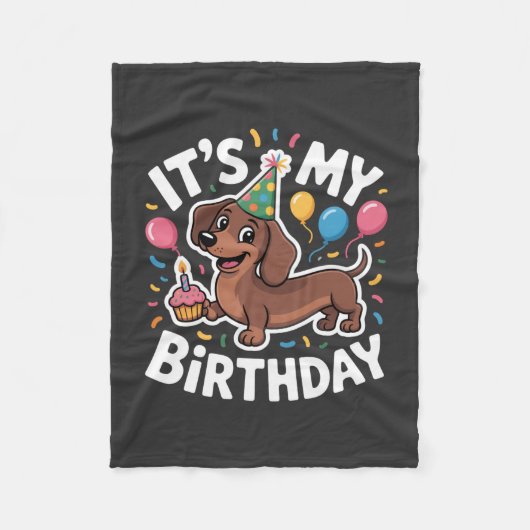 Dachshund Het is mijn verjaardag Fleece Deken (Voorkant)