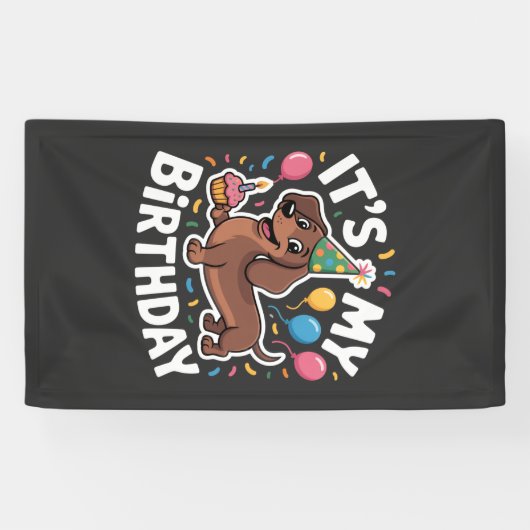 Dachshund Het is mijn verjaardag Spandoek (Horizontaal)