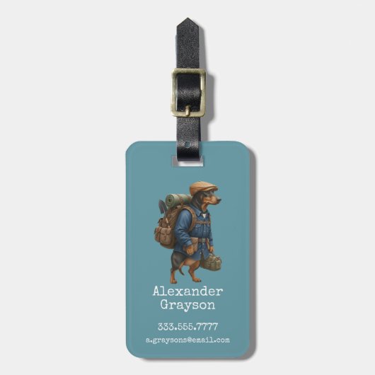 Dachshund Hiker Personalized  + Hi it' Me bag Bagagelabel (Voorkant verticaal)
