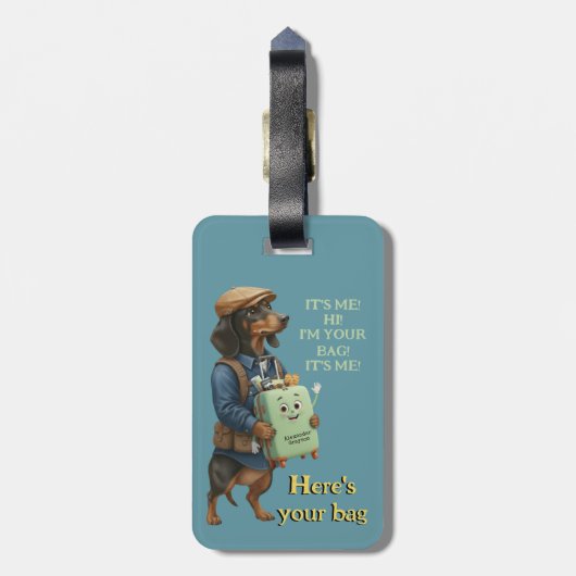 Dachshund Hiker Personalized  + Hi it' Me bag Bagagelabel (Achterkant verticaal)