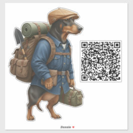 Dachshund Hiker + QR Code Sticker
