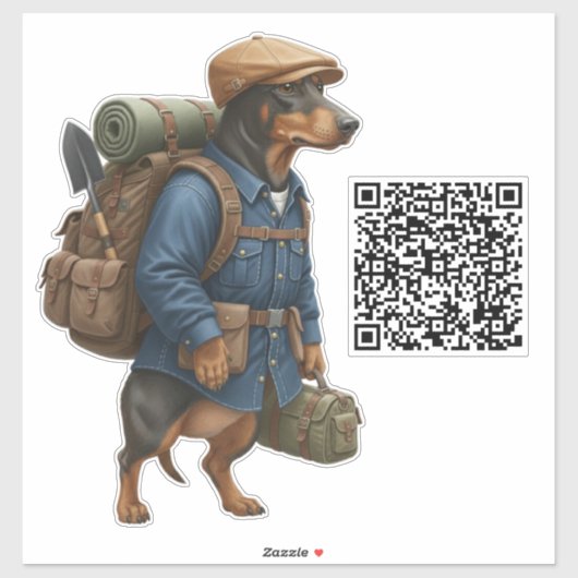 Dachshund Hiker + QR Code Sticker (Vel)