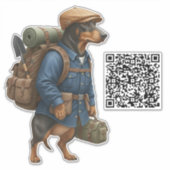 Dachshund Hiker + QR Code Sticker (Voorkant)