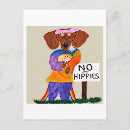 Dachshund Hippie at No Hippies Sign Uitnodiging Briefkaart
