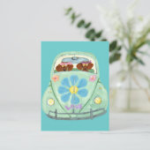 Dachshund Hippies in hun bloeiende liefdesmobiel Briefkaart (Staand voorkant)