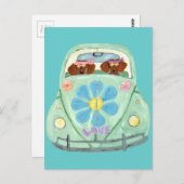 Dachshund Hippies in hun bloeiende liefdesmobiel Briefkaart (Voorkant / Achterkant)