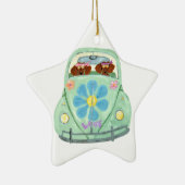 Dachshund Hippies in hun bloeiende liefdesmobiel Keramisch Ornament (Rechts)