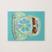 Dachshund Hippies in hun bloeiende liefdesmobiel Legpuzzel (Horizontaal)