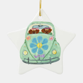 Dachshund Hippies In Hun Bloem Mobiel Keramisch Ornament