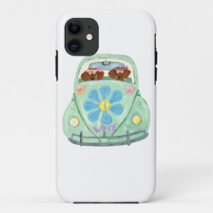Dachshund Hippies In Hun Bloemliefde Auto Case-Mate iPhone Case