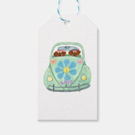 Dachshund Hippies In Hun Bloemliefdesauto Cadeaulabel