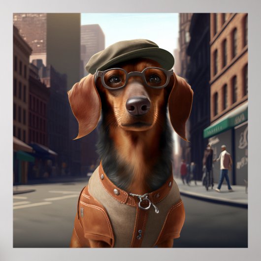 Dachshund Hipster Dog Poster (Voorkant)